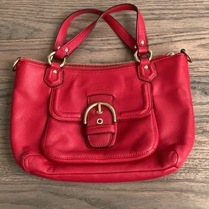Coach red leather purse/crossbody bag with gold buckle - excellent condition